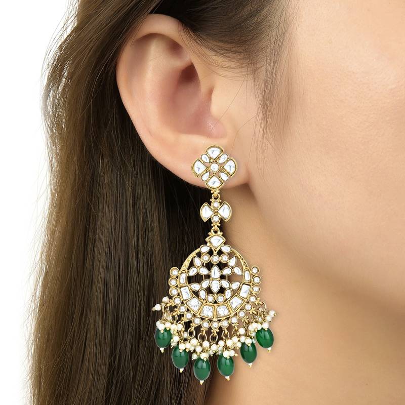 I Jewel Traditional Kundan Pearl Chandbali Earrings For Women And Girls 