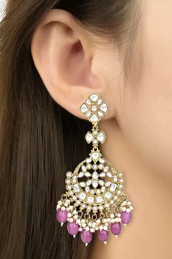 Traditional Kundan Pearl Chandbali Earrings For Women And Girls 