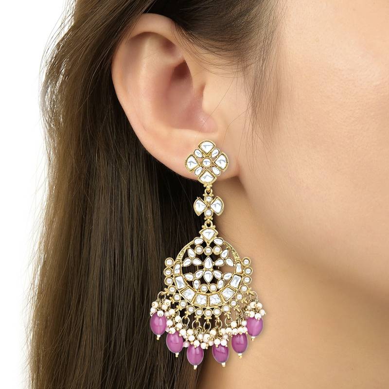 Traditional Kundan Pearl Chandbali Earrings For Women And Girls 