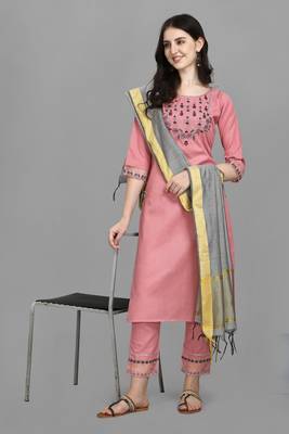  women cotton blend kurta pant dupatta set 1