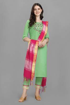  women cotton blend kurta pant dupatta set 1