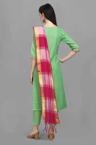  women cotton blend kurta pant dupatta set