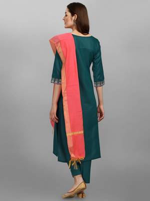  women cotton blend kurta pant dupatta set 2