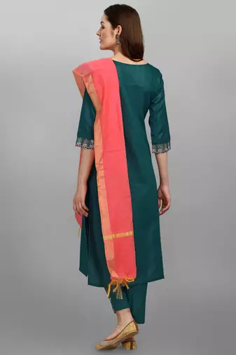  women cotton blend kurta pant dupatta set
