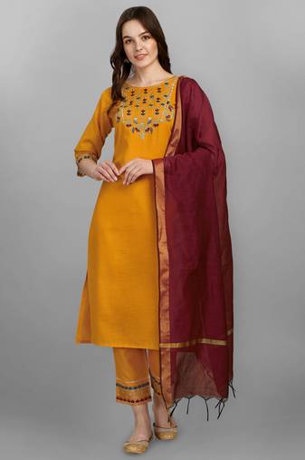  women cotton blend kurta pant dupatta set