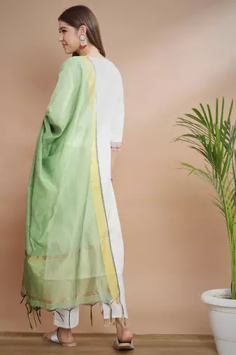  women cotton blend kurta pant dupatta set