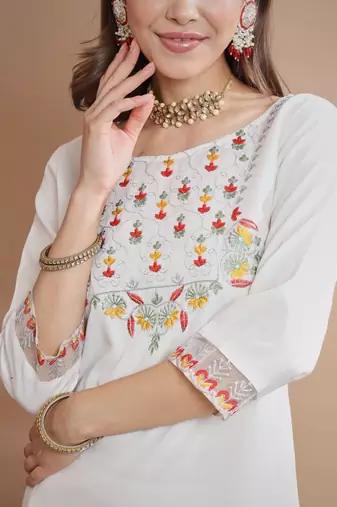  women cotton blend kurta pant dupatta set