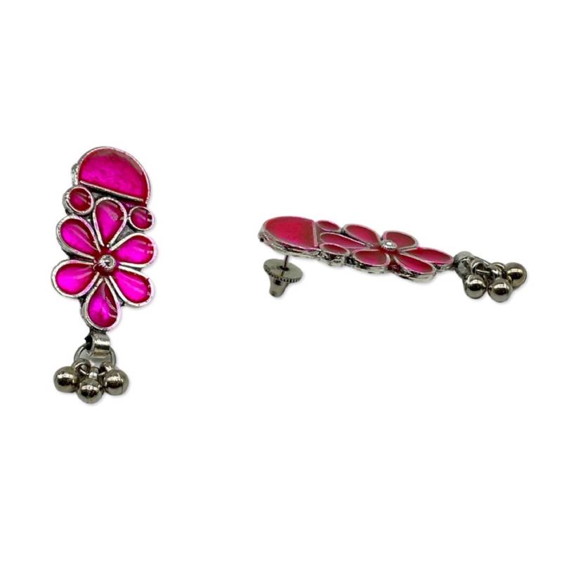 Banjara oxidized necklace & earrings pink enamel choker floral design bohemian tribal for women