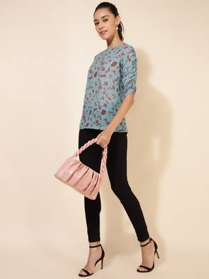 Janasya women's mint green georgette floral printed regular top 3