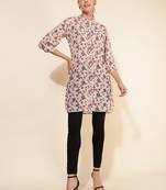 Janasya women's beige georgette floral printed regular tunic