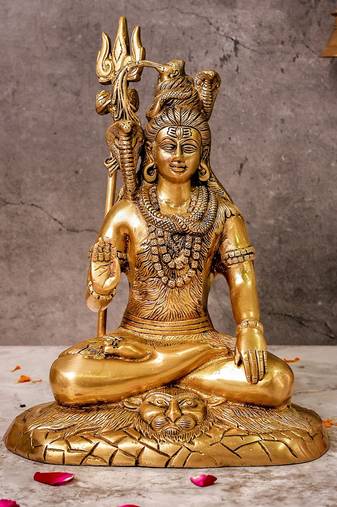 The Advitya Brass Shiva  Meditating On Lion Mat Statue Idol Murti