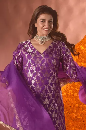 Purple sharara kurta set