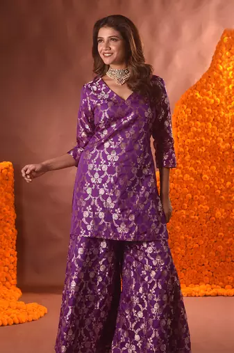 Purple sharara kurta set