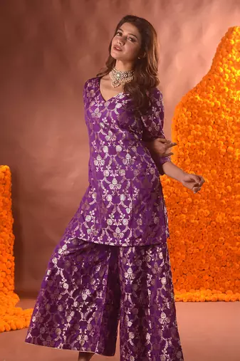 Purple sharara kurta set