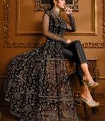 Black Embroidered Net Semi Stitched Anarkali Suit Up To 42" Size