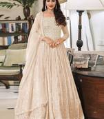 Cream Embroidered Georgette  Anarkali Suit Free size full stitched Up To 42" Size