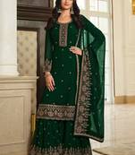 Green Embroidered Georgette Palazzo Suit Free size full stitched Up To 42" Size