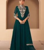 Teal Green Embroidered Georgette Suit Free size full stitched Up To 42" Size