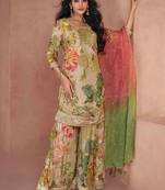 Multicolor Cotton Palazzo Suit With Sequin Embroidery(Size Up to 42")
