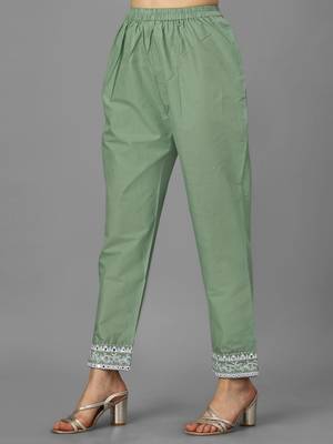 Trendmalls Green Cotton Embroidered Paper mirror Work Party Wear Kurta Pant with Dupatta Salwar Suit Set 6