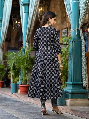 Yufta women black pure cotton anarkali dori embroidery kurta trouser with dupatta set 3