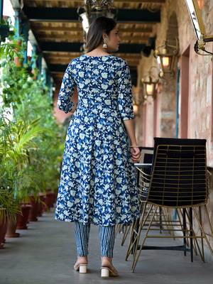  blue floral,dori embroidery kurta trouser with dupatta set 3