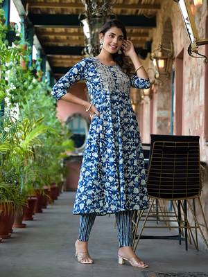  blue floral,dori embroidery kurta trouser with dupatta set 5