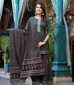  green floral,zari work kurta sharara with dupatta set