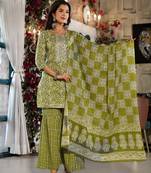  olive green ethnic motifs,zari work kurta sharara with dupatta set