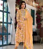  yellow floral,sequins work kurta trouser with dupatta set