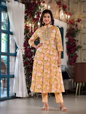  yellow floral,sequins work kurta trouser with dupatta set 5