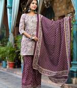 Yufta women burgundy floral,sequins work kurta sharara with dupatta set
