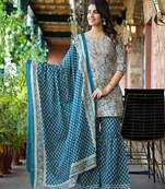  sea green floral,sequins work kurta sharara with dupatta set
