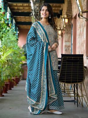  sea green floral,sequins work kurta sharara with dupatta set 2