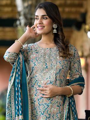  sea green floral,sequins work kurta sharara with dupatta set 4