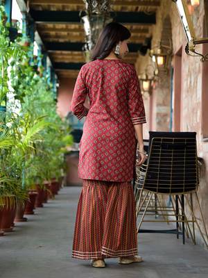  rust floral,sequins work kurta sharara with dupatta set 3