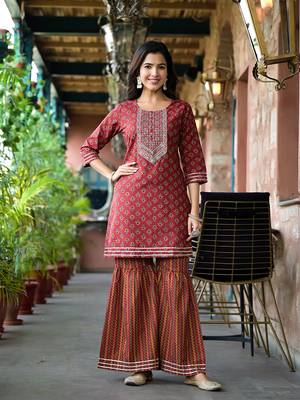  rust floral,sequins work kurta sharara with dupatta set 5