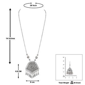 Stylish silver plated german oxidized floral pendant with long chain handcrafted necklace set for women & girls 4