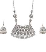 Fashionable silver plated german oxidized pendant with long chain handcrafted necklace set for women & girls