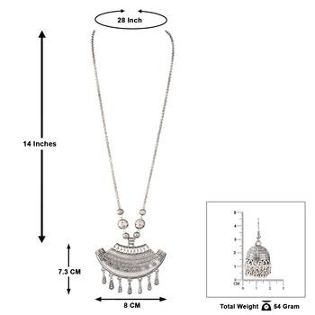 Fashionable silver plated german oxidized floral pendant with long chain handcrafted necklace set for women & girls 5
