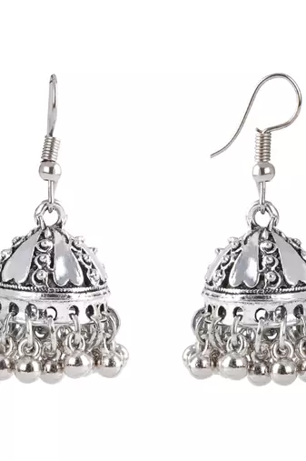 Fashionable silver plated german oxidized peacock pendant with long chain handcrafted necklace set for women & girls