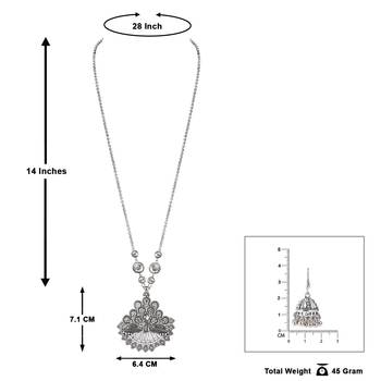 Fashionable silver plated german oxidized peacock pendant with long chain handcrafted necklace set for women & girls 5