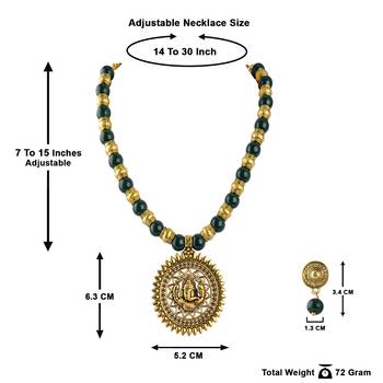 Fashionable gold plated oxidized german ganesha beaded necklaces set with adjustable thread for women and girls.(green) 5