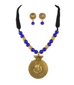 Gold plated oxidized german ganesha beaded necklaces set with cotton adjustable thread for women and girls.(blue)