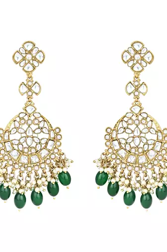 I Jewel Traditional Kundan Pearl Chandbali Earrings For Women And Girls 