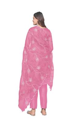 Baby Pink Organza silk blend Embroidered Unstitched Dress Material 4