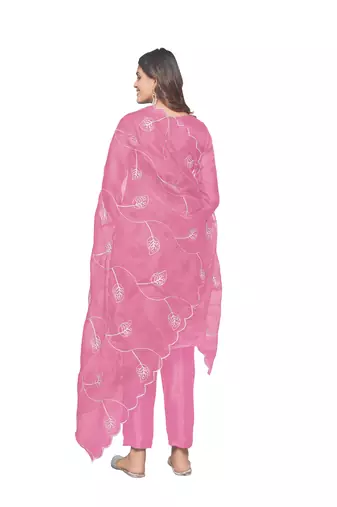 Baby Pink Organza silk blend Embroidered Unstitched Dress Material