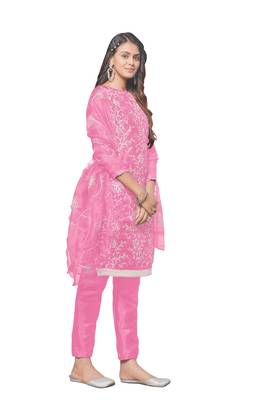 Baby Pink Organza silk blend Embroidered Unstitched Dress Material 5