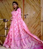 Pehnava Baby Pink Cotton Jamdani Sarees With Blouse