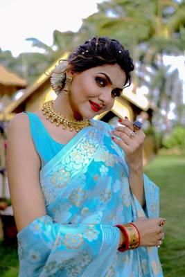 Pehnava Skyblue Cotton Jamdani Sarees With Blouse 3